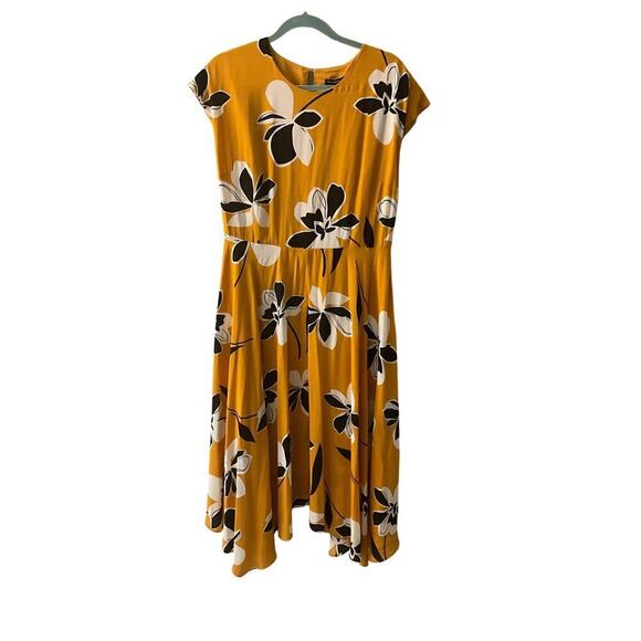 Who What Wear Dress Cap Sleeve Asymmetric Hem Midi Yellow Womens Large NWT - Picture 2 of 9